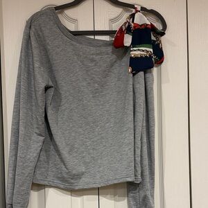 SHEIN Gray Long Sleeve Top with Colorful Scarf Accent